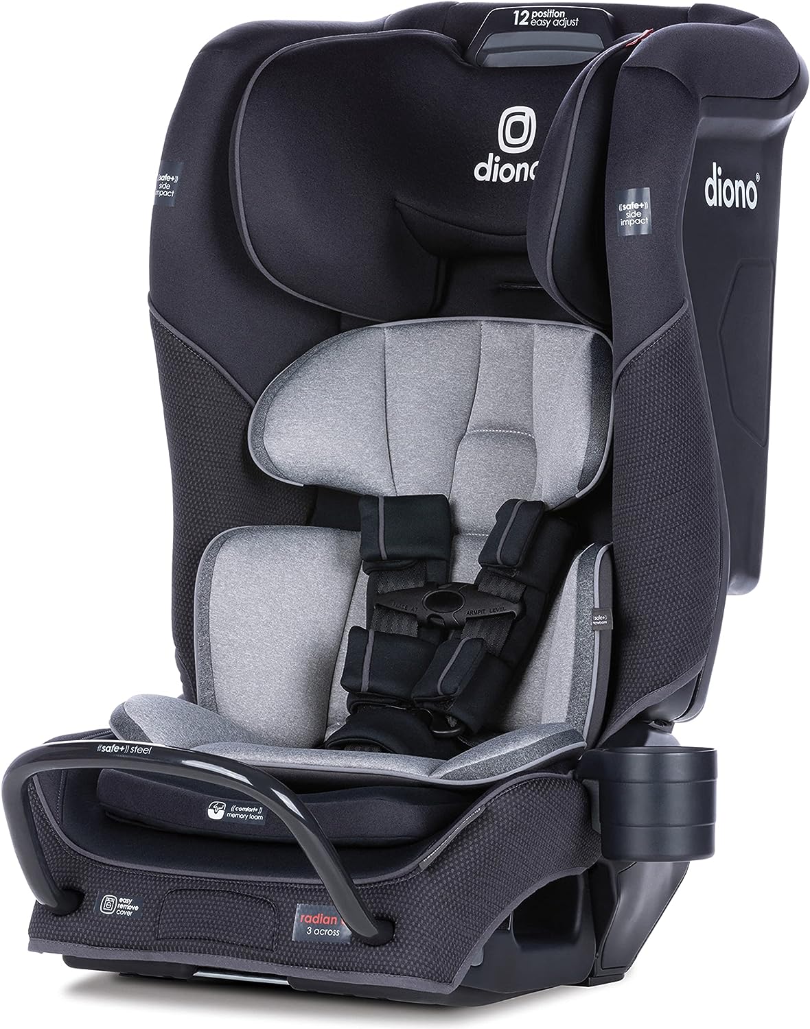 Diono Radian 3QX 4-in-1 Rear & Forward Facing Convertible Car Seat, Safe+ Engineering 3 Stage Infant Protection, 10 Years 1 Car Seat, Ultimate Protection, Slim Fit 3 Across, Black Jet