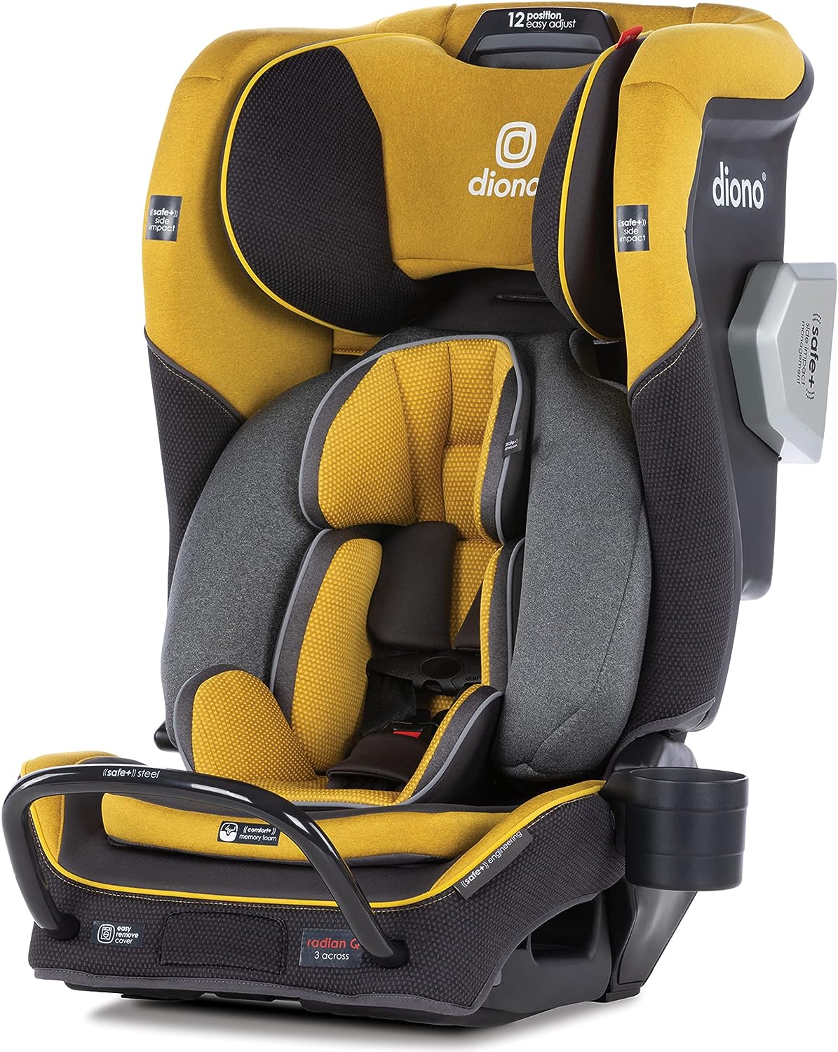 Diono Radian 3QXT 4-in-1 Rear and Forward Facing Convertible Car Seat, Safe Plus Engineering, 4 Stage Infant Protection, 10 Years 1 Car Seat, Slim Fit 3 Across, Yellow Mineral
